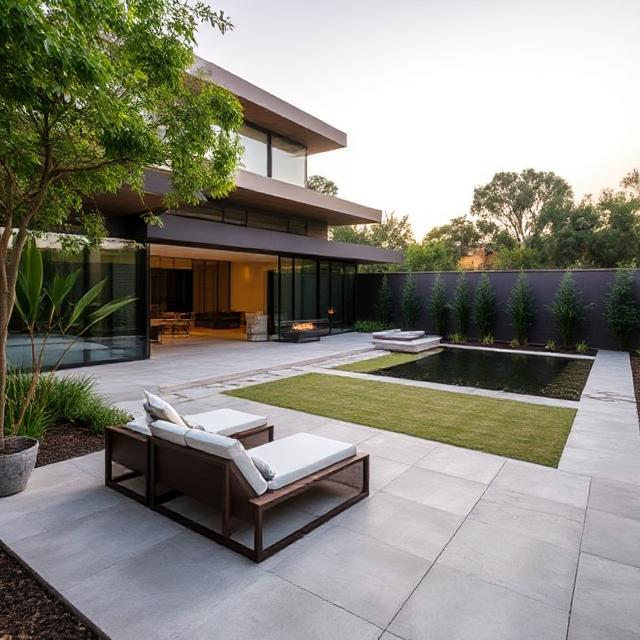 Paver walkway with herringbone pattern