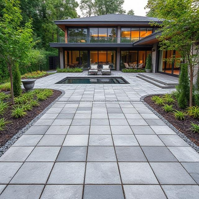 Stamped concrete patio with border