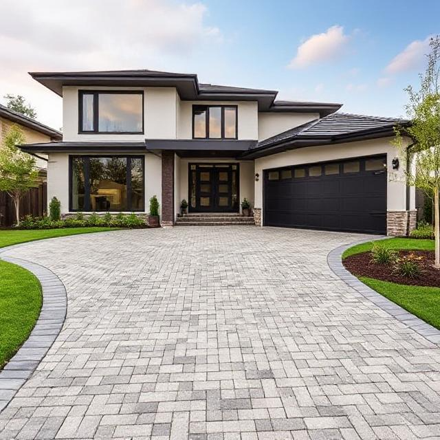 Xeriscape front yard with gravel and stone accents